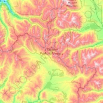 Collegiate Peaks Wilderness Area topographic map, elevation, terrain