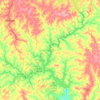 Lake Sinclair topographic map, elevation, terrain
