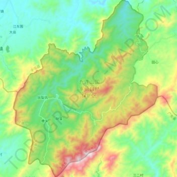 九连山国家级自然保护区 topographic map, elevation, terrain