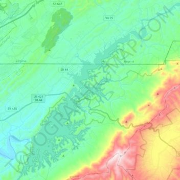 South Holston Lake topographic map, elevation, terrain