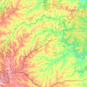 Amelia County topographic map, elevation, terrain