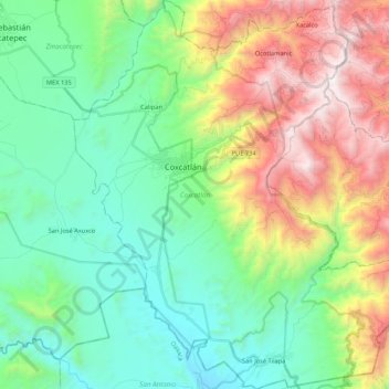 Coxcatlán topographic map, elevation, terrain