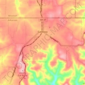 Gateway topographic map, elevation, terrain