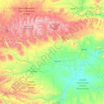 Ashley National Forest topographic map, elevation, terrain