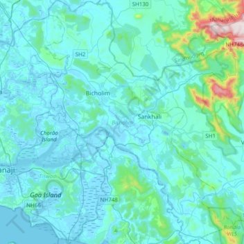 Bicholim topographic map, elevation, terrain