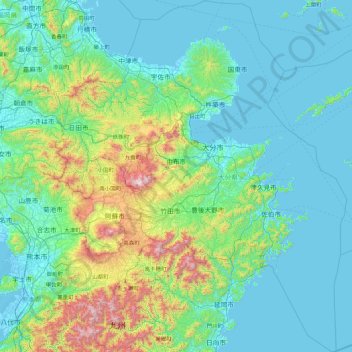 Oita Prefecture topographic map, elevation, terrain