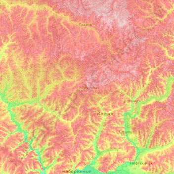 Udmurtia topographic map, elevation, terrain