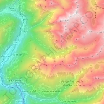 Saviore dell'Adamello topographic map, elevation, terrain