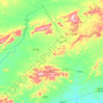 Mata Grande topographic map, elevation, terrain