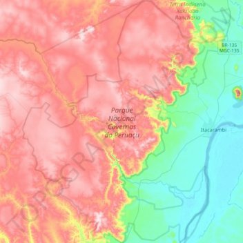 Parque Nacional Cavernas do Peruaçu topographic map, elevation, terrain