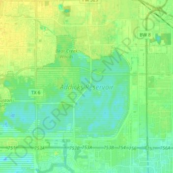 Addicks Reservoir topographic map, elevation, terrain