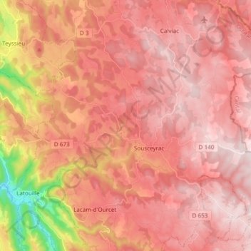 Sousceyrac topographic map, elevation, terrain