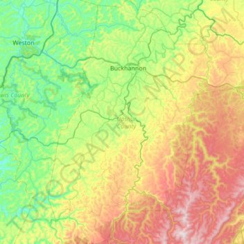 Upshur County topographic map, elevation, terrain