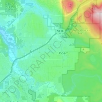 Hobart topographic map, elevation, terrain