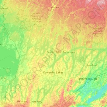Kawartha Lakes topographic map, elevation, terrain