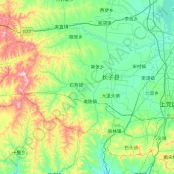 长子县 topographic map, elevation, terrain