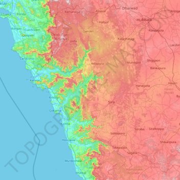 Uttara Kannada topographic map, elevation, terrain