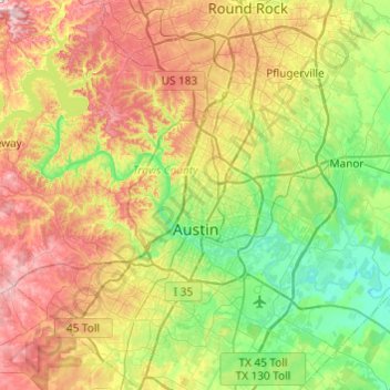 Austin topographic map, elevation, terrain