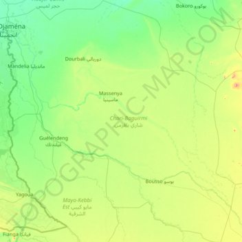 Chari-Baguirmi topographic map, elevation, terrain