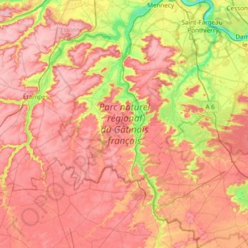 Parc naturel régional du Gâtinais français topographic map, elevation, terrain