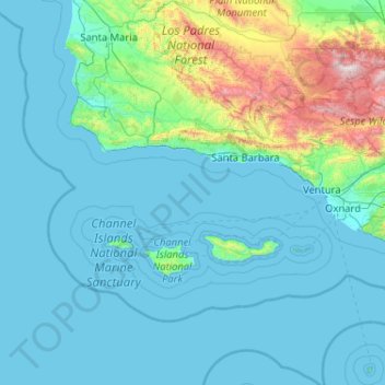 Santa Barbara County topographic map, elevation, terrain