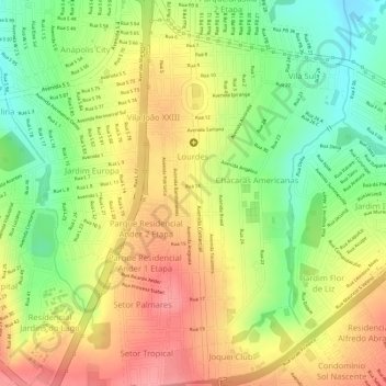 Bairro de Lourdes topographic map, elevation, terrain