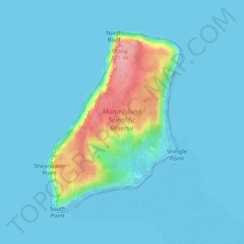 Mana Island topographic map, elevation, terrain