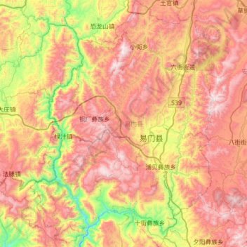 易门县 topographic map, elevation, terrain
