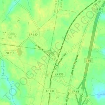 Jarratt topographic map, elevation, terrain