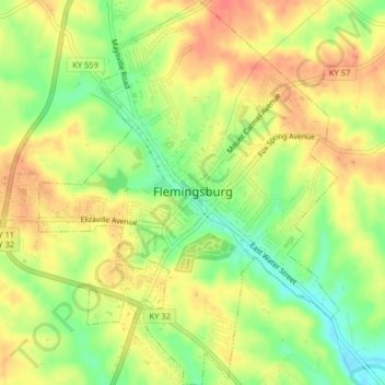 Flemingsburg topographic map, elevation, terrain