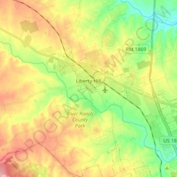 Liberty Hill topographic map, elevation, terrain