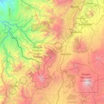 Machachi topographic map, elevation, terrain