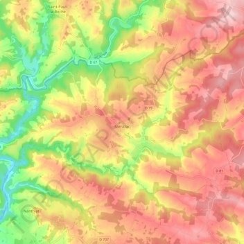 Sarrazac topographic map, elevation, terrain