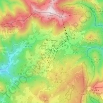 Donovaly topographic map, elevation, terrain