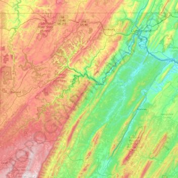 North Branch Potomac River topographic map, elevation, terrain