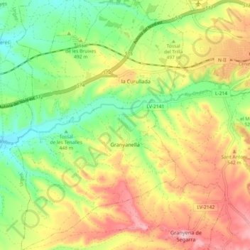Granyanella topographic map, elevation, terrain
