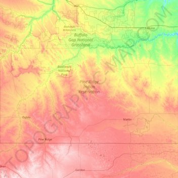 Pine Ridge Indian Reservation Topographic Map Elevation Terrain   Thumbnail 