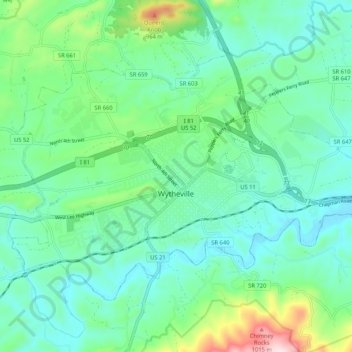 Wytheville topographic map, elevation, terrain