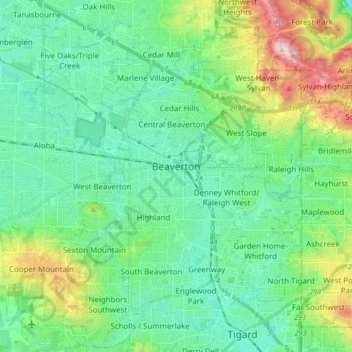 Beaverton topographic map, elevation, terrain