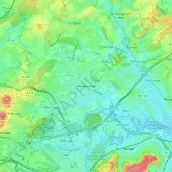 Mondercange topographic map, elevation, terrain