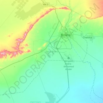 Daïra Biskra topographic map, elevation, terrain