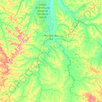 Rosário do Sul topographic map, elevation, terrain