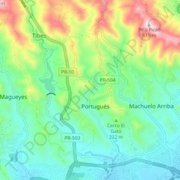 Portugués topographic map, elevation, terrain