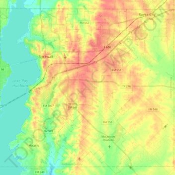 Rockwall County topographic map, elevation, terrain