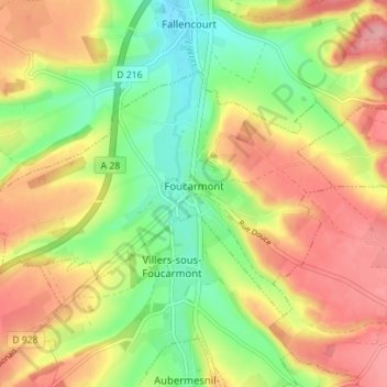 Foucarmont topographic map, elevation, terrain