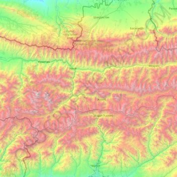 Ноҳияи Айнӣ topographic map, elevation, terrain