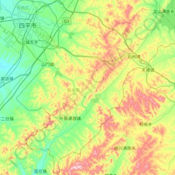 铁东区 topographic map, elevation, terrain