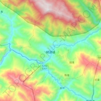 明通镇 topographic map, elevation, terrain