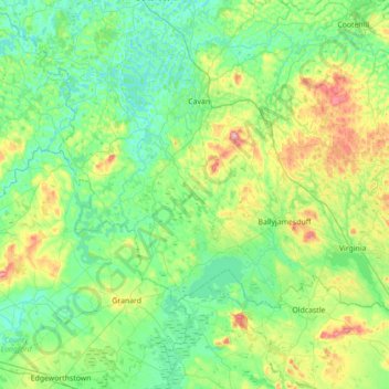 Ballyjamesduff Municipal District topographic map, elevation, terrain