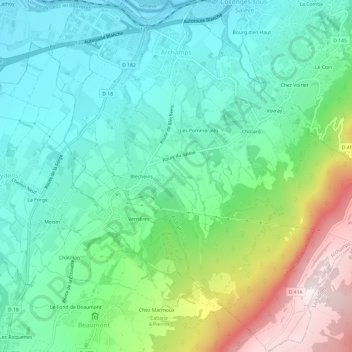 Archamps topographic map elevation terrain